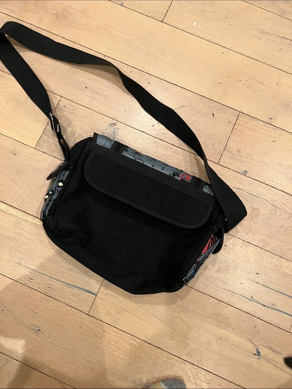 Black Messenger Bag with Zombie Graphic Print